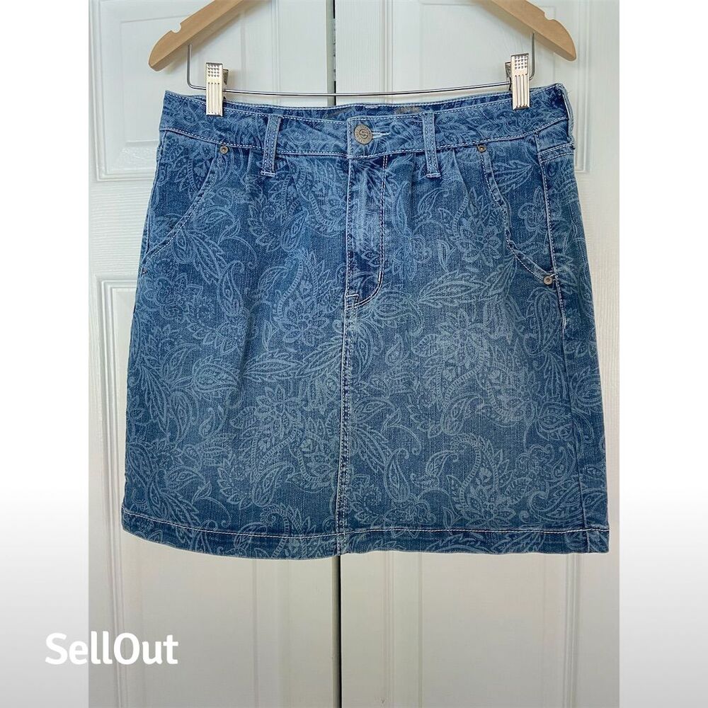 Seven7 Women's Paisley Print Denim Mini Skirt Blue Size 8 - Picture 1 of 4